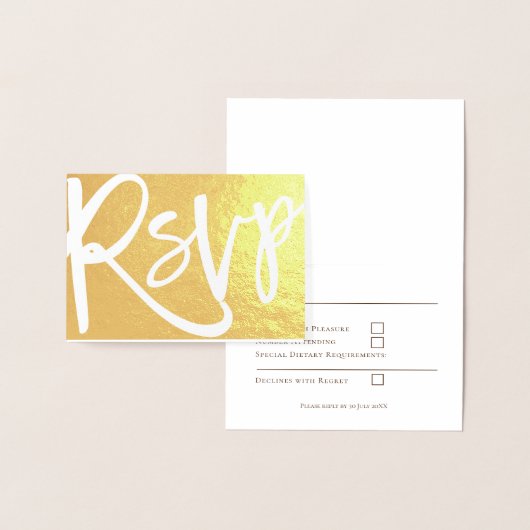 Elegant Script Wedding RSVP Initialen Text Gold Folie Kaarten (Display)