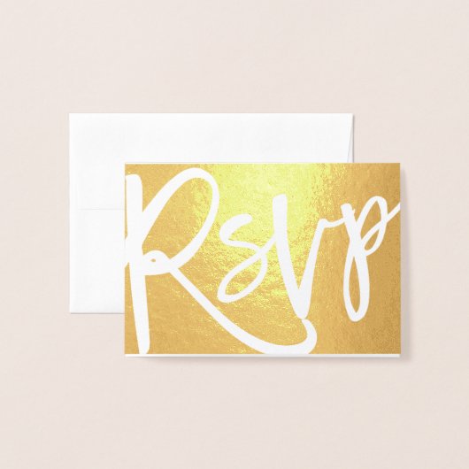 Elegant Script Wedding RSVP Initialen Text Gold Folie Kaarten (Voorkant met envelop)