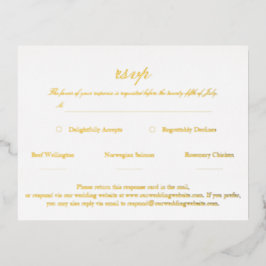 Elegant Script Wedding RSVP Real Gold Folie Uitnodiging Briefkaart