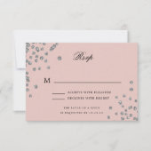 Elegant Script Wedding RSVP Silver Confetti Blush Kaartje (Voorkant)
