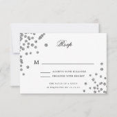 Elegant Script Wedding RSVP Silver Confetti Paarse Kaartje (Voorkant)