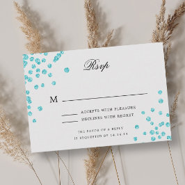 Elegant Script Wedding RSVP Turquoise Confetti Kaartje