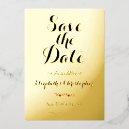 Elegant Script Wedding Save the Date Black Gold Folie Uitnodiging
