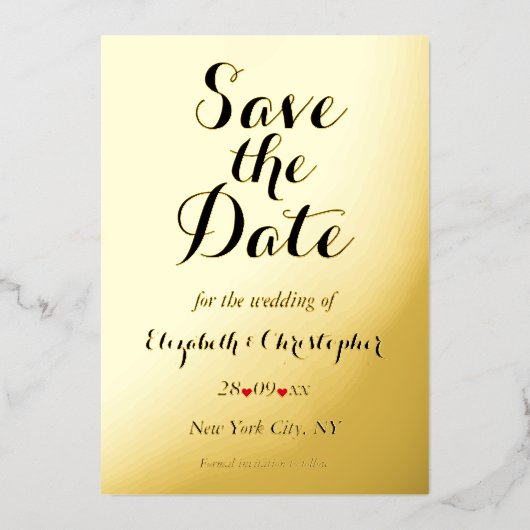 Elegant Script Wedding Save the Date Black Gold Folie Uitnodiging (Voorkant)