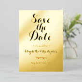 Elegant Script Wedding Save the Date Black Gold Folie Uitnodiging (Staand Voorkant)