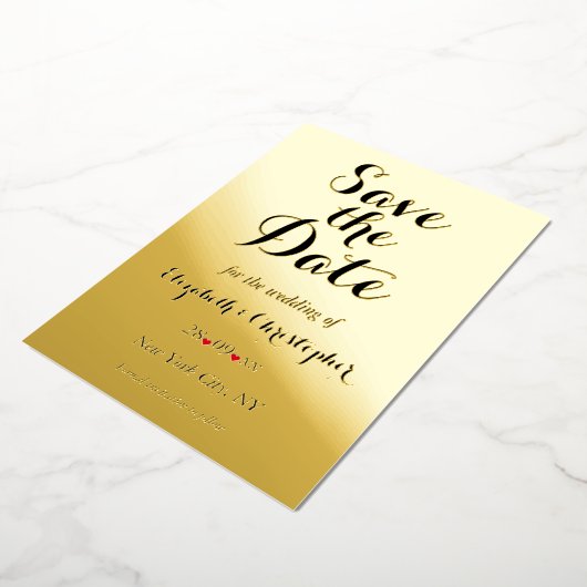 Elegant Script Wedding Save the Date Black Gold Folie Uitnodiging (Gedraaid)