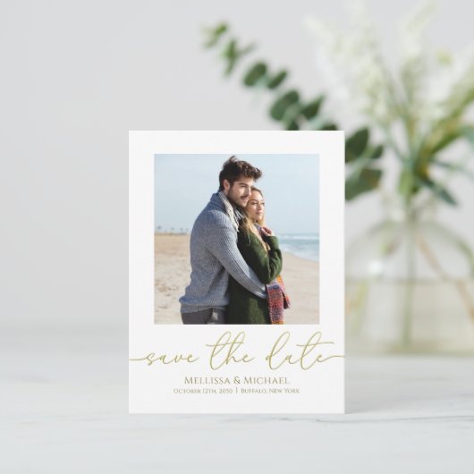 Elegant Script Wedding Save the Date Foto Briefkaart (Staand voorkant)