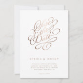 Elegant Script Wedding Save the Date Roos Gold Kaart (Voorkant)