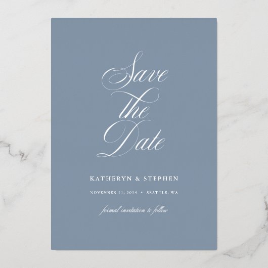 Elegant Script Wedding Save the Date Silver Folie Uitnodiging (Voorkant)
