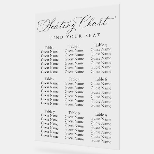 Elegant Script Wedding Seating Chart | Minimalist  Acryl Bord (Hoek)