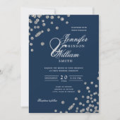 Elegant Script Wedding Silver Confetti QR Navy Kaart (Voorkant)