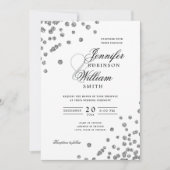Elegant Script Wedding Silver Confetti QR RSVP Kaart (Voorkant)