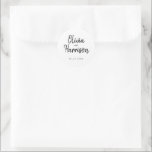 Elegant Script Wedding Sticker<br><div class="desc">Elegant Script Wedding Sticker Sjabloon. Pas deze elegante en stijlvolle sticker aan met namen en datums. Voorziet de zwarte doopvont van het calligrafiemanuscript en minimalistische vlakke witte achtergrond.</div>