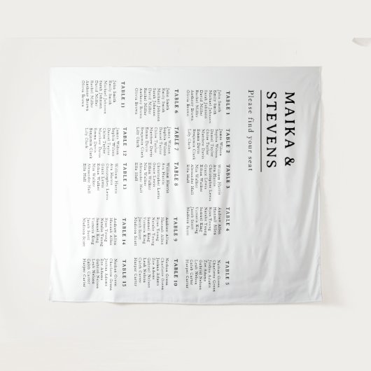 Elegant Script Wedding Table Seating Chart Foam Wandkleed (Voorkant (horizontaal))
