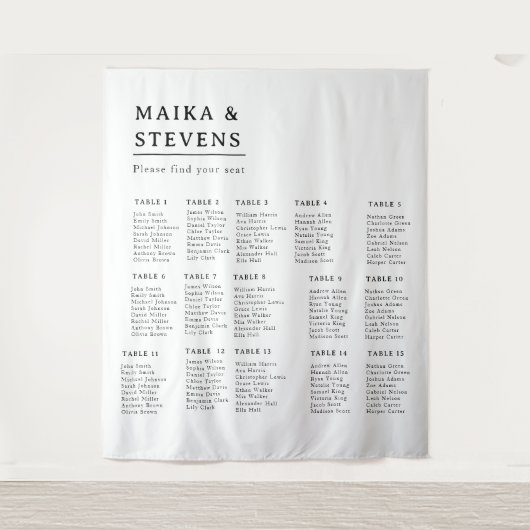 Elegant Script Wedding Table Seating Chart Foam Wandkleed (Voorkant)
