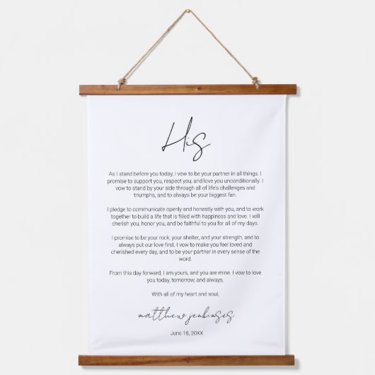 Elegant Script Wedding Vows Jubileum Hangend Wandkleed (Voorkant)
