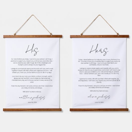 Elegant Script Wedding Vows Jubileum Hangend Wandkleed (Dubbel)