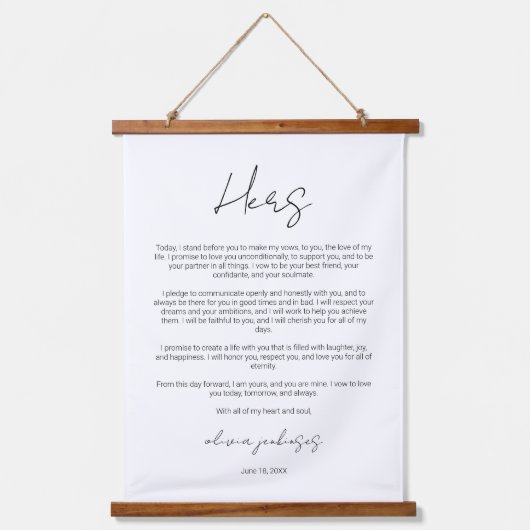 Elegant Script Wedding Vows Jubileum Hangend Wandkleed (Voorkant 2)