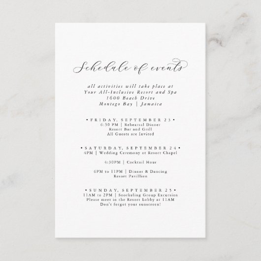Elegant Script Wedding Weekend Planning van Gebeur Informatiekaartje (Voorkant)