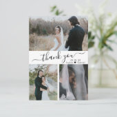 Elegant Script Weduwfoto Collage Hartelijk dank vo Bedankkaart (Staand voorkant)
