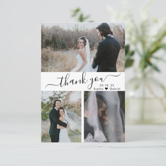 Elegant Script Weduwfoto Collage Hartelijk dank vo Bedankkaart (Staand voorkant)
