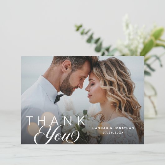 Elegant Script Weduwfoto Hartelijk kaart (Staand voorkant)