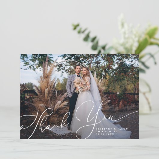 Elegant Script Weduwfoto Hartelijk kaart (Staand voorkant)