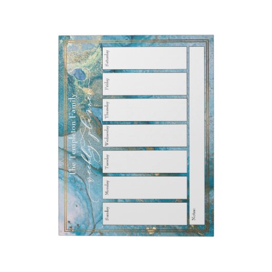 Elegant Script Weekly Planner Blauwgroen & Gold Ar Notitieblok (Linkerzijde)