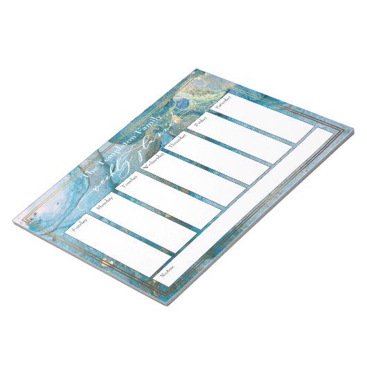 Elegant Script Weekly Planner Blauwgroen & Gold Ar Notitieblok (Schuin)