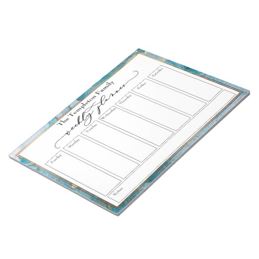 Elegant Script Weekly Planner Blauwgroen & Gold Ar Notitieblok (Schuin)
