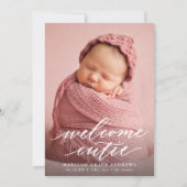 Elegant Script Welcome Cutie Photo Birth Aankondiging (Voorkant)