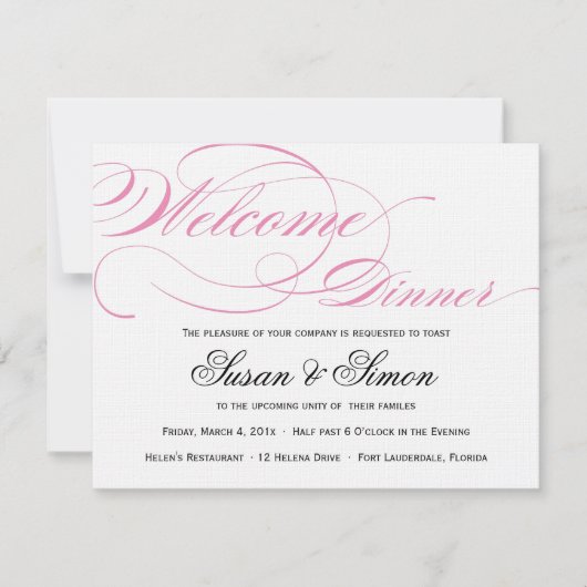 Elegant Script Welcome Dinner Invitation Roze Kaart (Voorkant)