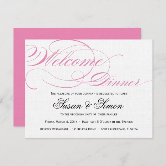 Elegant Script Welcome Dinner Invitation Roze Kaart (Voorkant / Achterkant)
