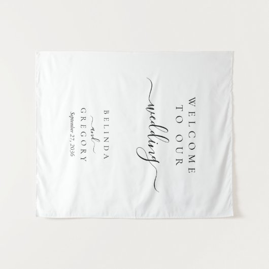 Elegant Script Welcome To Our Wedding Fabric Sign  Wandkleed (Voorkant (horizontaal))