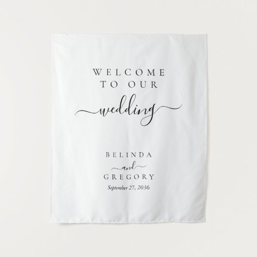 Elegant Script Welcome To Our Wedding Fabric Sign  Wandkleed (Voorkant)