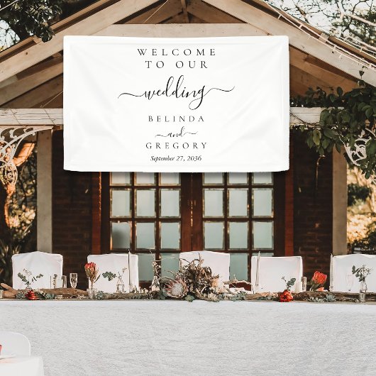 Elegant Script Welcome Wedding Hanging Sign Spandoek