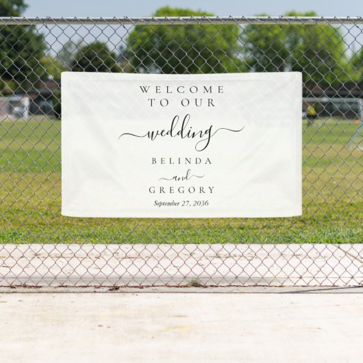 Elegant Script Welcome Wedding Hanging Sign Spandoek (Insitu)