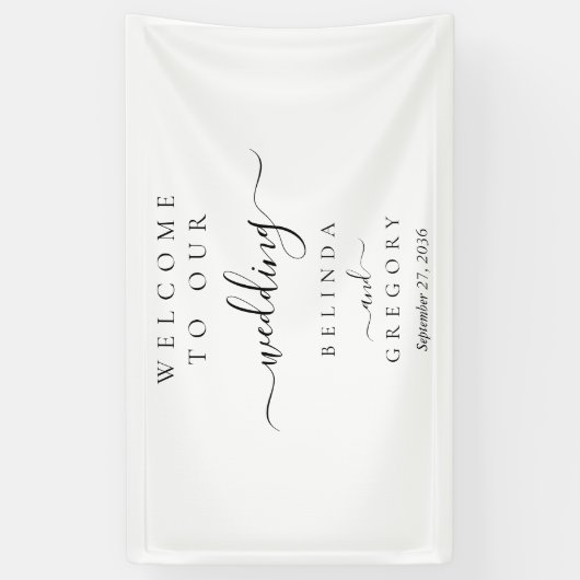Elegant Script Welcome Wedding Hanging Sign Spandoek (Verticaal)
