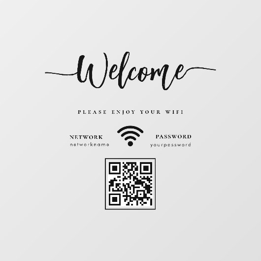 Elegant Script Welcome WIFI Scannable QR Code Raamsticker (Vel)