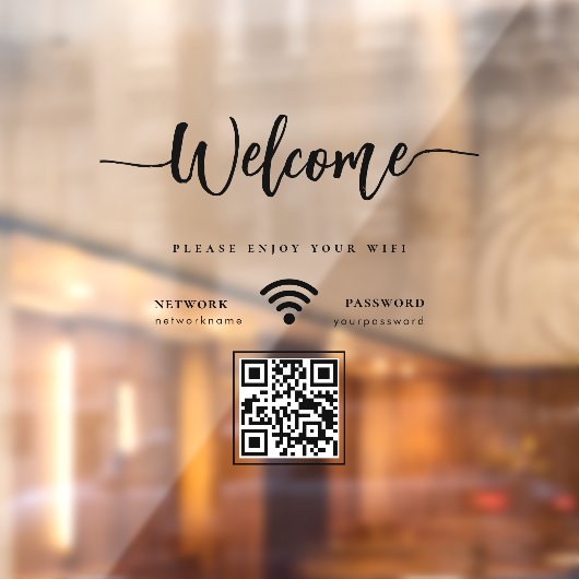 Elegant Script Welcome WIFI Scannable QR Code Raamsticker (Vel 2)