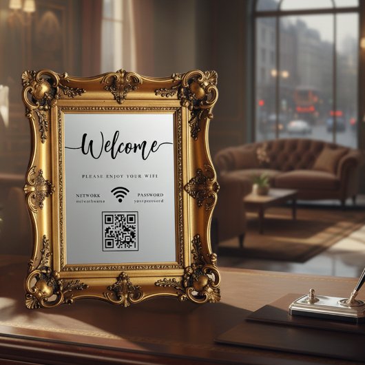 Elegant Script Welcome WIFI Scannable QR Code Raamsticker