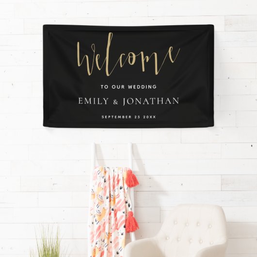 Elegant Script Welkom Weduwschap Gold Black Spandoek (Insitu)