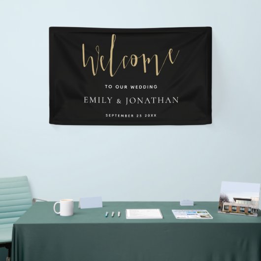 Elegant Script Welkom Weduwschap Gold Black Spandoek (Beurs)