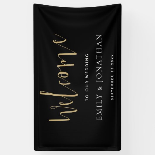 Elegant Script Welkom Weduwschap Gold Black Spandoek (Verticaal)