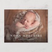 Elegant script welkome eenvoudige geboorteaankondi aankondigingskaart (Voorkant)