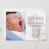 Elegant Script Welkomstjongetje Foto Blauw geboort Aankondiging (Voorkant)