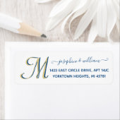 Elegant Script White Blue Custom Monogram Adres Etiket (Insitu)