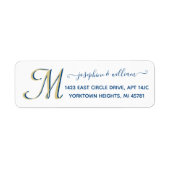 Elegant Script White Blue Custom Monogram Adres Etiket (Voorkant)
