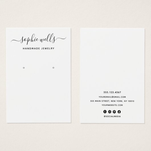 Elegant Script White Earring Display Holder Visitekaartje (Voorkant /achterkant)