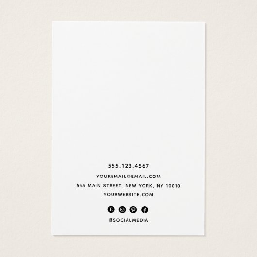 Elegant Script White Earring Display Holder Visitekaartje (Achterkant)